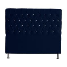 Imagem de Cabeceira De Cama Box Paris Casal 140 Cm Botão Strass Suede Azul Marinho Eli Móveis