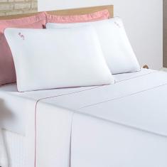 Imagem de Jogo De Cama Lençol Joana Casal Padrão Tecido Algodão 200 Fios 04 Peças - Branco