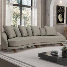 Imagem de Sofá Living 3 Lugares 265cm Pés Madeira Morales com Almofadas Linho Cáqui Claro G52 - Gran Belo