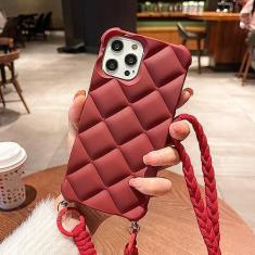 Imagem de Estojo de cordão cruzado 3D Diamond Lattice para iPhone 14 11 12 13 Pro Max XR XS X 6 7 8 Plus SE Capa protetora de silicone, vinho tinto, para iPhone 13