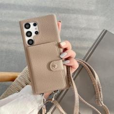 Imagem de Moda litchi couro pescoço alça de ombro caso telefone para samsung s23 ultra s20 s21 s22 nota 8 9 10 20 crossbody carteira capa, marrom, s20