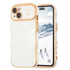 Imagem de ZTOFERA Capa para iPhone 15 Plus de 6,7 polegadas, linda capa ondulada encaracolada com estampa de coração de amor, borda banhada de luxo, proteção total para câmera, à prova de choque, para mulheres
