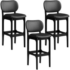Imagem de Kit 03 Banquetas Alta Para Cozinha Madeira Fixa Betta L02 Preto Couríssimo Preto