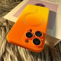 Imagem de Luxo sem fio carga gradiente padrão caso de telefone para iphone 11 12 13 14 pro max plus capa de silicone magnético macio, laranja, para iphone 14