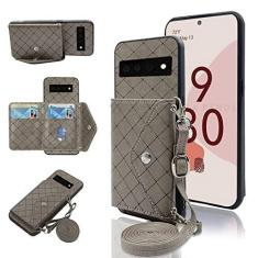 Imagem de Capa carteira compatível com Google Pixel 6 com alça de ombro transversal e suporte de couro para cartão de crédito com compartimento para cordão acessórios para celular para Pixel6 Pixle Seis
