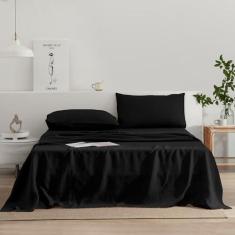 Imagem de EVERLY Jogo de lençóis de linho, tamanho king, 100% lençóis de linho puro francês, 4 peças (1 lençol de cima, 1 lençol com elástico, 2 fronhas) adequado para pessoas que dormem quentes, jogo de cama