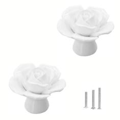 Imagem de JinChengnan 2 maçanetas de cerâmica de flor rosa, puxadores vintage de cerâmica para armário de cozinha, armários, armários de TV, armário de cômoda de quarto de menina, com 3 tamanhos de parafusos.
