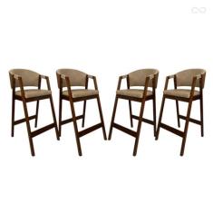 Imagem de Kit 4 Banquetas Alta para Ilha de Cozinha Ravena Madeira Maciça Capuccino Sintético Marrom Bege CCS
