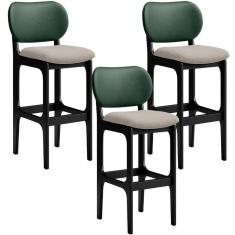 Imagem de Kit 3 Banquetas Alta Betta Preto Facto Verde Linho Bege