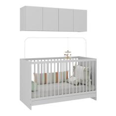 Imagem de Berço 3 em 1 com Colchão e Armário Aéreo 4 portas Multimóveis Mp4149 Branco