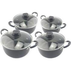 Imagem de Kit 4 Caçarolas Tamanho Família Dona Chefa Tampa De Vidro