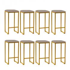 Imagem de Kit 08 Banqueta Alta Lua Industrial Cozinha Bar Balcão Bistrô Ferro  Suede Bege - Ahazzo Móveis