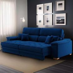 Imagem de Sofá 3 Lugares Retrátil e Reclinável Nicolas Linho Azul Marinho - Mobl