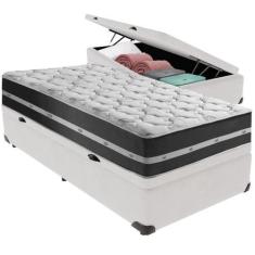 Imagem de Cama Box Baú Branco e Colchão Classic Preto Molas ensacadas Solteiro A