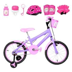 Imagem de Bicicleta Infantil Aro 16 Alumínio Kit Proteção Lilás E Rosa