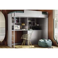 Imagem de Cama Multifuncional Juvenil Office New (+Escrivaninha de CPU+Baú+Nicho+Prateleiras) Branco - Santos Andirá