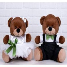 Imagem de CASAL DE URSOS TEDDE PAJEM PRETO,DAMINHA BRANCA 22cm - PELUCIA MARROM.