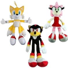Imagem de 03 Brinquedos Pelucia Tails Shadow e Amy 35cm Turma do Sonic Antialerg