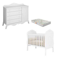Imagem de Berço Americano E Cômoda 1 Porta Realeza Branco Acetinado Com Colchão Gazin - Canaã