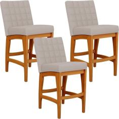 Imagem de Kit 03 Banquetas Baixa Cozinha Bancada Sala Jantar L02 Bege