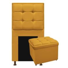Imagem de Kit Cabeceira e Calçadeira Copenhague 90 cm Solteiro Suede Mostarda AM Decor