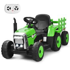 Imagem de SilteD Passeio SilteD em trator e trailer, carro de brinquedo infantil elétrico alimentado por bateria de 12 V com controle remoto, luzes LED, música USB e Bluetooth, passeio de quatro rodas em