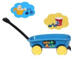 Imagem de Carrinho De Mao Brinquedo Infantil Criança Azul Com Pá Rastelo Praia -