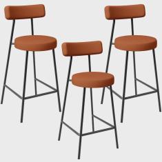 Imagem de Kit 03 Banquetas Baixa Para Cozinha Sala De Jantar Bancada Milão L02 Tecido Terracota - Lyam Decor