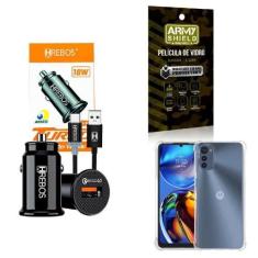 Imagem de Kit Carregador Veicular + Capinha Motorola E32 + Película 3D - Hrebos