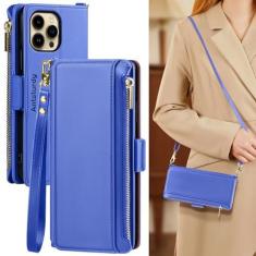 Imagem de Antsturdy Capa carteira para iPhone 13 Pro Max feminina masculina 【bloqueio RFID】 Capa tiracolo de couro PU para Apple iPhone 13 Pro Max com zíper com alça de pulso flip capa fólio suporte para cartão