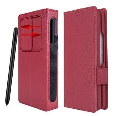 Imagem de Gufiire Capa para Samsung Galaxy Z Fold 4 com suporte para caneta S, capa de câmera deslizante, capa carteira flip de couro genuíno, cartão solt, suporte, à prova de choque, compatível com S Pen Fold
