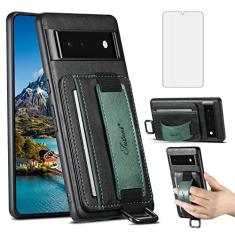 Imagem de Asuwish Capa de celular para Google Pixel 6 carteira com protetor de tela de vidro temperado e suporte fino para cartão de crédito, suporte móvel, acessórios para celular Pixel6 Pixle, seis homens,