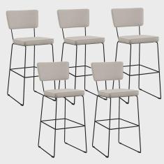 Imagem de Kit 05 Banquetas Alta Para Cozinha Sala De Jantar Base em Aço Fixa Allana L02 Linho Cru - Lyam Decor