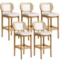 Imagem de Kit 05 Banquetas Altas Para Cozinha Bancada Sala Tela Betta Fixa L02 Linho Cru - Lyam