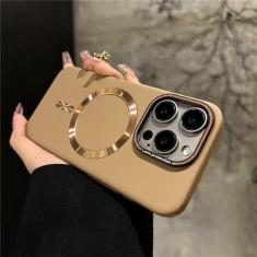 Imagem de Luxo fosco duro pára-choques magnético caso para iphone 15 12 13 14 pro max plus casos capa de proteção de carregamento sem fio, cáqui, para iphone 12