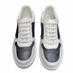 Imagem de Tênis masculino autêntico de pele de avestruz real, azul, verde, cores mistas, casual, couro exótico, masculino, cadarço, Preto, 38