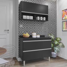 Imagem de Armário de Cozinha Com Nichos CP01 Com Tampo 100cm M24 Preto - Mpozenato