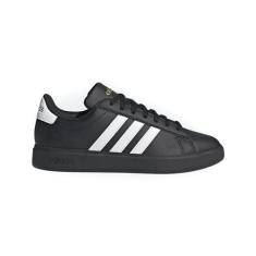 Imagem de adidas Tênis feminino Grand Court 2.0, Preto/branco/dourado metálico, 36