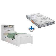 Imagem de Colchão Solteiro Pérola Polar (1un) + Cama Invicta c- 2 Gavetas Branco