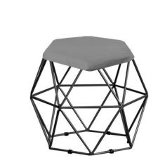 Imagem de Kit 10 Puff Banqueta Aramado Mila Base Preta Hexágono Suede Cinza - KD