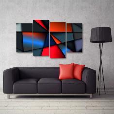 Imagem de Quadro Abstrato Formas Geométricas Escritório Tecido 4 Peças