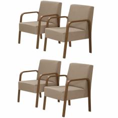 Imagem de Kit 4 Poltrona 1 Lugar Jade Braço Madeira Cappuccino