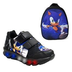 Imagem de Tenis De Led Masculino Calce Facil Infantil Meninos Estilo Original + Mochila Cor:Preto;Tamanho:28