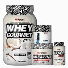 Imagem de Kit Whey Gourmet Pote + Creatina 300g + Glutamina 150g + BCAA 100 cáps - FN Forbis-Unissex