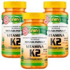 Imagem de Kit 3 Vitamina K2 135Mcg 360 Cap Mk7 Menaquinona Concentrada - Unilife