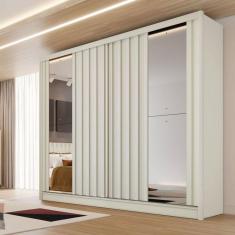 Imagem de Guarda-roupa Solteiro Galati 2 Portas 4 Gavetas Com Espelho Ripado 100% Mdf Off White - Mademarques