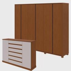 Imagem de Conjunto de Guarda-Roupa Casal Leder 6 Portas com Pés e Cômoda Vedra Frassino