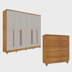 Imagem de Guarda-Roupa 6 Portas Portugal E Comoda 5 Gavetas Premium Com Pés Espresso Móveis Cinamomo/Off