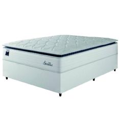 Imagem de Cama Box Casal Colchão Molas Ensacadas Com Pillow Sevilha 138x188x71cm Branco/Cinza Hellen – Suporta Até 150 Kg Por Pessoa