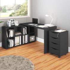 Imagem de Conjunto Home Office 2 Peças 1 Escrivaninha 8 Nichos 1 Gaveteiro 4 Gavetas Artany Preto